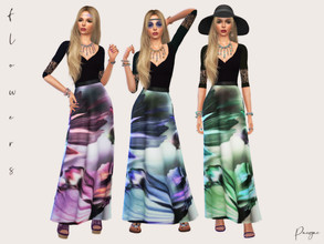 Sims 4 — Flowers by Paogae — Nice long dress, black bodice and floral skirt, in three colors, can be elegant or casual