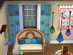 Sims 4 — Cat Curtains (Left) by AyameKoneko — Cute cat on your curtains, but these will not scratch it !