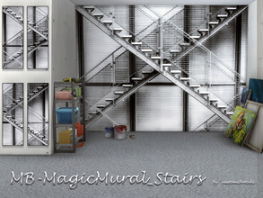 Sims 4 — MB-MagicMural_Stairs by matomibotaki — MB-MagicMural_Stairs, stylish mural with industrial steel stairs, comes