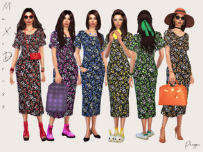 Sims 4 — MaxiDress by Paogae — Funny floral dress, six colors, long and wide, with side vents, perfect for young and old,