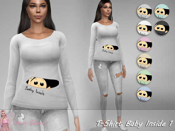 Sims 4 — T-Shirt Baby Inside 1 by Jaru_Sims — Base game mesh recolor T-Shirt category 8 swatches Teen to elder Custom