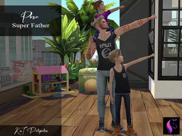 Sims 4 — Pose- Super Father by KaTPurpura — For the sims 4 Beautiful pose for father sims with their children. The pose
