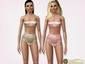 Sims 3 — Faux Leather Strapless Swimsuit by Harmonia — 3 color. recolorable Please do not use my textures. Please do not