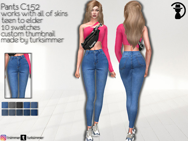 Sims 4 — Pants C152 by Daph's — 10 Swatches Works with all of skins Custom Thumbnail Teen to Elder For; Female