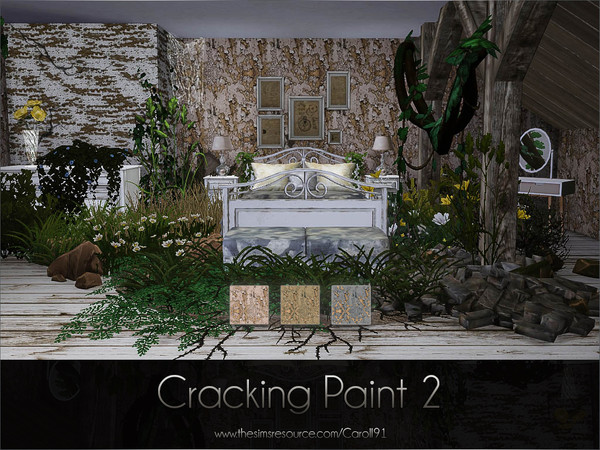 Sims 4 — Cracking Paint 2 by Caroll912 — A 3-recolour cracked wall paint in pink,yellow and grey tones. Suitable for
