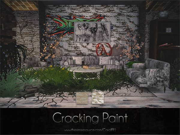 Sims 4 — Cracking Paint by Caroll912 — A 2-recolour cracked wall paint in white and brown tones. Suitable for indoor use,