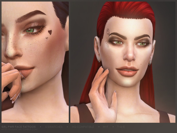 Sims 4 — Grl Pwr face tattoos by sugar_owl — - 15 designs - 5 swatches - compatible with all skintones and overlays - HQ