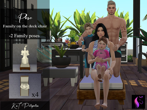 Sims 4 — Pose- Family on the deck chair by KaTPurpura — For the sims 4 Family on deck chair is a pack of poses for small