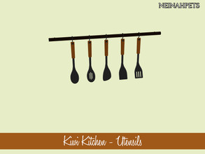Sims 4 — Kiwi Kitchen Decor - Utensils by neinahpets — A hanging rack of kitchen cooking utensils.