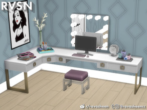 Sims 4 — Social Distancing Desk & Vanity Set by RAVASHEEN — Times are cray and some simmies are social distancing and