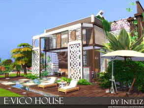 Sims 4 — e-Vico House by Ineliz — This eco-house is designed for those sims that value open space, gardening and comfort.