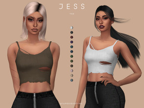 Sims 4 — JESS | top by Plumbobs_n_Fries — New Mesh Ripped Top Female | Teen - Elders Hot Weather Enabled 12 Swatches