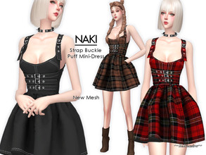 Sims 4 — NAKI -  Mini-Dress by Helsoseira — Style : Punk, Industrial strap buckle detail puff mini dress Name : NAKI Sub
