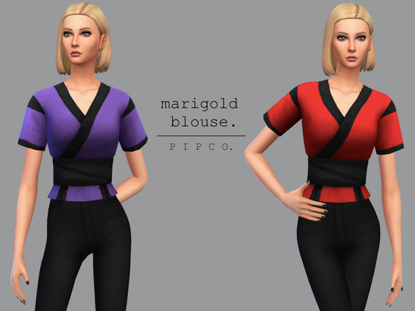 Sims 4 — Marigold Blouse. by Pipco — a stylish belted blouse.