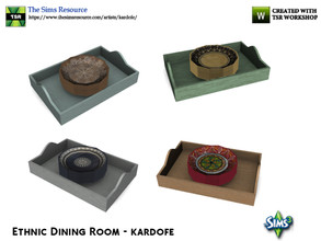 Sims 3 — kardofe_Ethnic Dining Room_Tray by kardofe — Wooden tray with a pile of dishes inside, in four different options
