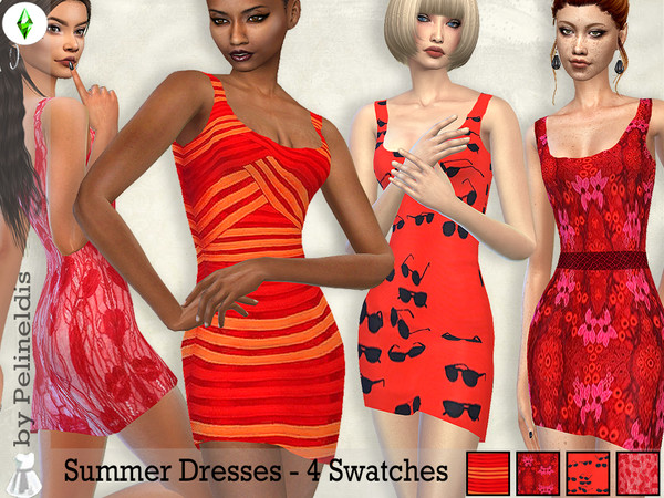 Sims 4 — Summer in Red by Pelineldis — Lovely red summer dresses in four different designs.