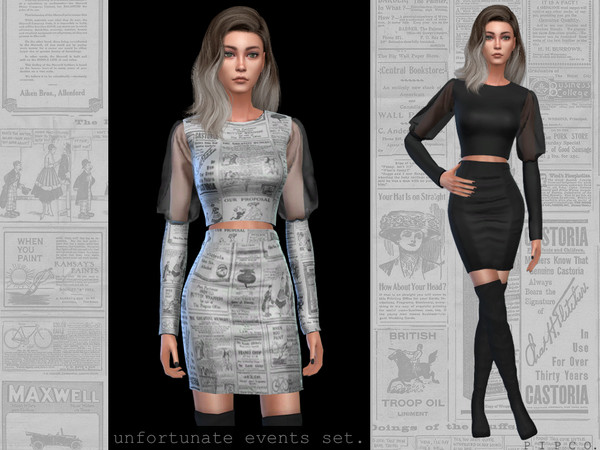 Sims 4 — Unfortunate Events Collection. by Pipco — a stylish blouse and skirt.