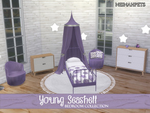 Sims 4 — Young Seashell Bedroom Collection {Mesh Required} by neinahpets — A kid's bedroom decorated in a pretty purple