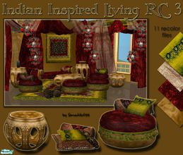 Sims 2 — Indian Inspired Living - RC 3 by Simaddict99 — Rich, deep red velvet, olive green and gold silk recolor of my