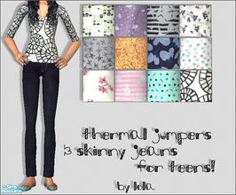Sims 2 — Margo Top & Skinny Jeans by Lola — Elbow length Sleeved V Neck Thermal Jumpers With Very Cute Patterns