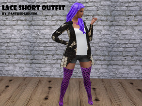 Sims 4 — Lace Short Outfit by PantherGirlSim — Laced vest with a white shirt and black shorts Teen, Young Adult, Adult