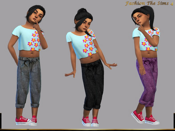 Sims 4 — Dany children's pants by LYLLYAN — Dany children's pants in 5 colors . Base game. Lace detail. Base game.