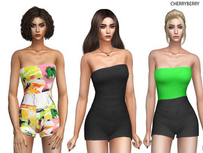 Sims 4 — Asymmetric Romper by CherryBerrySim — Fun asymmetric sleeveless romper with a tropical print and multiple colors