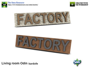 Sims 3 — kardofe_Living room Odin_Cartel by kardofe — Decorative poster with the word FACTORY, in wood and metal