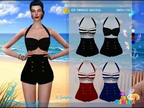 Sims 4 — DSF SWIMSUIT NAUTICAL by DanSimsFantasy — Elegant swimsuit inspired by the nautical style Available for youth
