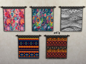 Sims 4 — ethnic drape  by so87g — Collection of ethnic tapestries. Set of 5 tapestries. Cost : 500 you can found it in