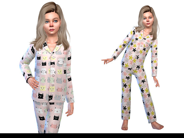 Sims 4 — Pajama for Girls 01 - Parenthood needed by Little_Things — Pink pajama for girls with cat print and with asterix