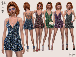 Sims 4 — Hot by Paogae — Short summer dress, for day and night, with floral pattern in five colors, woven on the back.