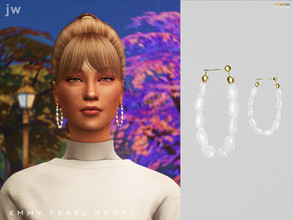 Sims 4 — Emmy Pearl Hoops by jwofles-sims — A pair of pearl hoop earrings, in 3 swatches (gold, rose gold and silver).