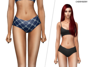 Sims 4 — Marine Swimwear - Bottoms by CherryBerrySim — Swimsuit bikini bottoms in marine theme and blue colors for female