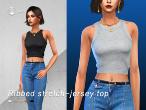 Sims 4 — Jius-ribbed stretch-jersey top by Jius — -Ribbed stretch-jersey top -5 colors -Everyday/Athletic -Custom