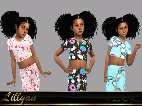 Sims 4 — Samanta Sport Child 2 by LYLLYAN — Top in 5 prints. New mesh made from EA meshes. Bottoms: