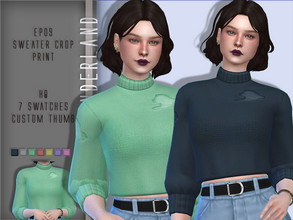 Sims 4 — EP09 Sweater Crop Print Separated by PlayersWonderland — Edited EA mesh HQ 7 Swatches Custom thumbnail Spec /