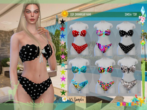 Sims 4 — DSF SWIMWEAR NAMI by DanSimsFantasy — Dare to use various textured prints on a swimsuit, you have 45 variants