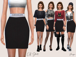 Sims 4 — cK Skirt by Paogae — Black skirt with white band at the waist, cK brand, it comes in a single color but allows