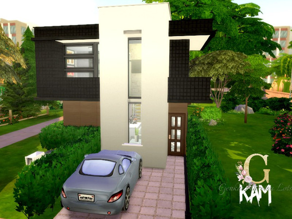 Sims 4 — KAM|Base game by GenkaiHaretsu — Simple small modern house in black, white and wood.