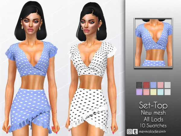 Sims 4 — Polka-Dot Set -Top by Mermalade — New Mesh 10 Swatches All Lods Teen to Elder For Female I hope you like it :)