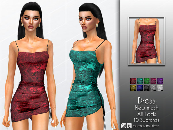 Sims 4 — Asymmetrical Dress by Mermalade — New Mesh 10 Swatches All Lods Teen to Elder For Female I hope you like it :)