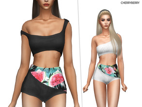 Sims 4 — Tropical Shorts by CherryBerrySim — Exotic swimwear shorts with tropical print cut for female sims. Comes also