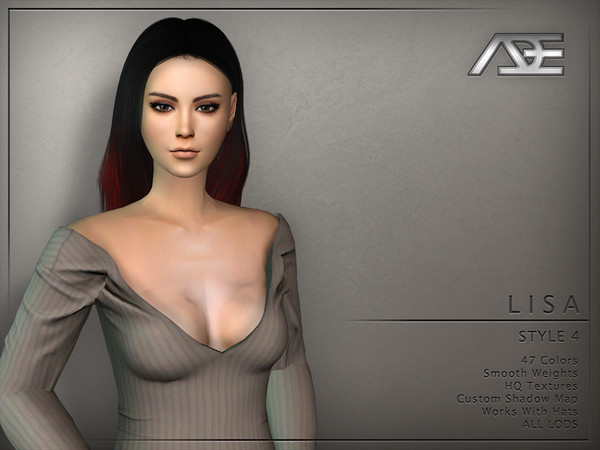 Sims 4 — Ade - Lisa Style 4 (Hairstyle) by Ade_Darma — New Hair mesh 47 Colors HQ Textures No morph Smooth Weight Works