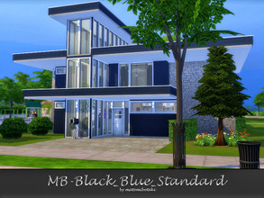 Sims 4 — MB-Black_Blue_Standard by matomibotaki — Modern family house with lot of glass and stone. In cube style