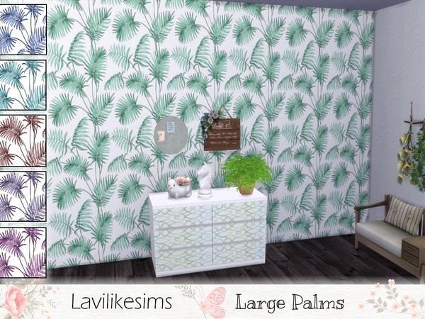 Sims 4 — Large Palms by lavilikesims — In 3 wall heights also in 6 swatches (green, aqua, purple, pink, brown and pink)