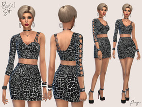Sims 4 — B&W Set by Paogae — Top and skirt set, with modern black and white pattern, asymmetrical top. Standalone