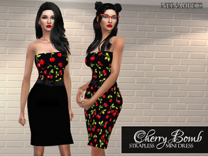 Sims 4 — Cherry Bomb Mini Strapless Dress by neinahpets — A pinup's delight! This cute strapless mini dress features a