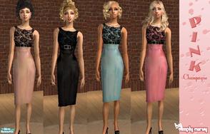 Sims 2 — Pink Champagne Collection by SIMplyCurvy — A lovely little frock with vintage style. Satin dress with lace