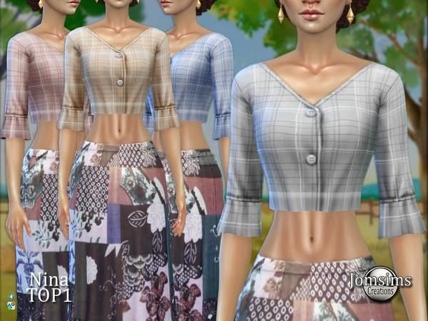 Sims 4 — Nina farmer Top1 by jomsims — Nina farmer Top1 FARMER THEME Top Sims 4 for her in 6 shades. small country-style